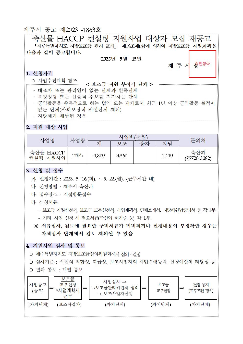 2023년 축산물 HACCP 컨설팅 지원사업 대상자 모집 재공고(3차)001