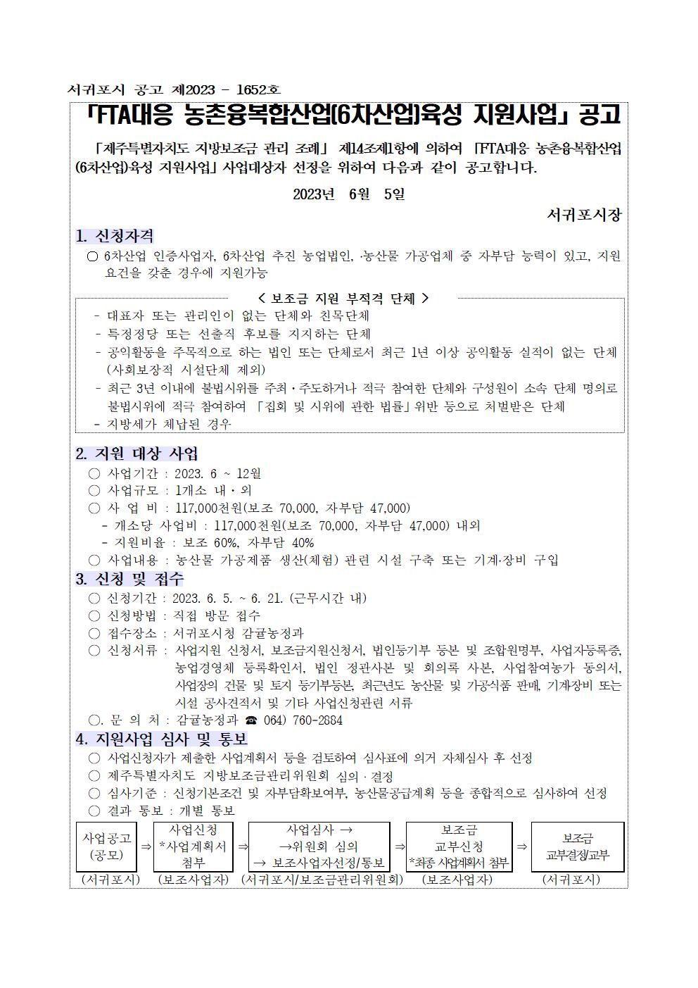 23년 FTA대응 농촌융복합산업(6차산업)육성 지원사업 추진계획(5차)001