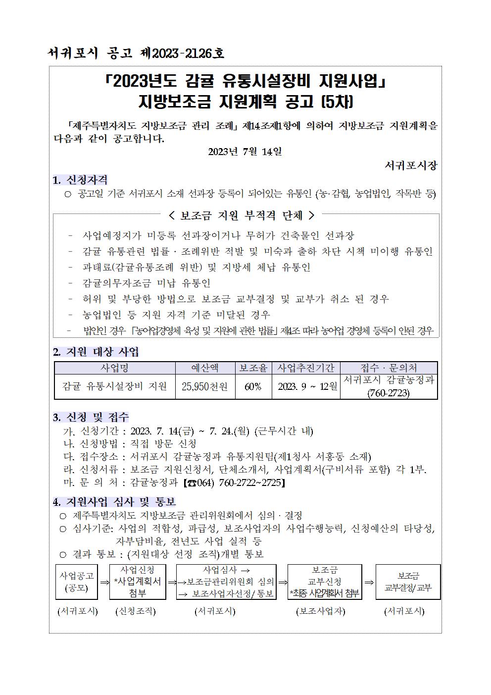 2023년 감귤 유통시설장비 지원사업 추진계획(추가공고)5차001