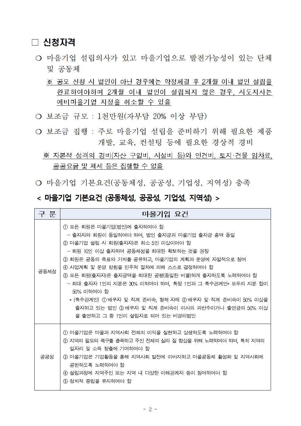 2023년 예비마을기업 모집 공고문002