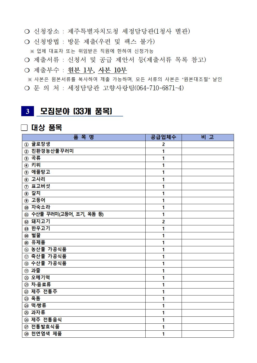 ★(공고)231115 '24년 제주특별자치도 고향사랑기부제 답례품 공급업체 모집 공고 (1)002