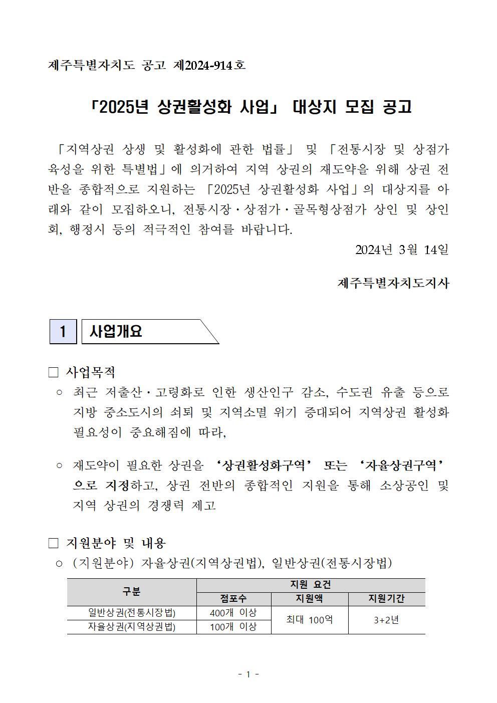 2025년 상권활성화사업 대상지 모집 공고001