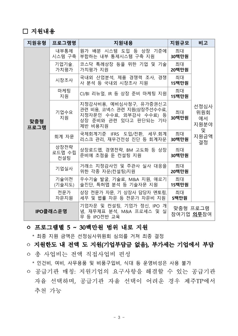 「2024년 제주 상장기업 육성 지원사업」 추가 모집 공고_3